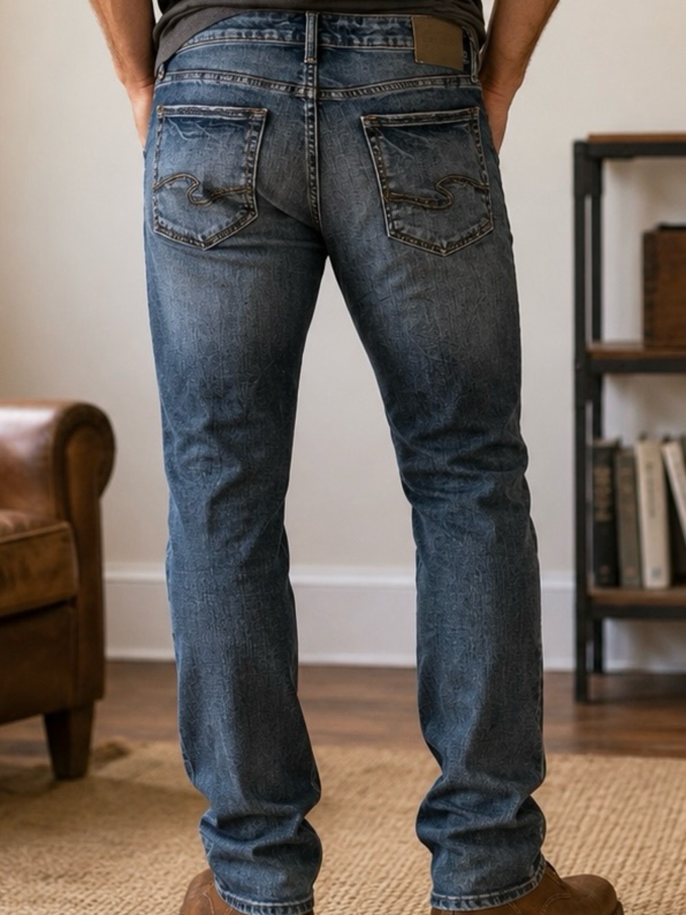 Silver Jeans Men's Classic Blue Straight-Leg Jeans Western Workwear Y2K Country